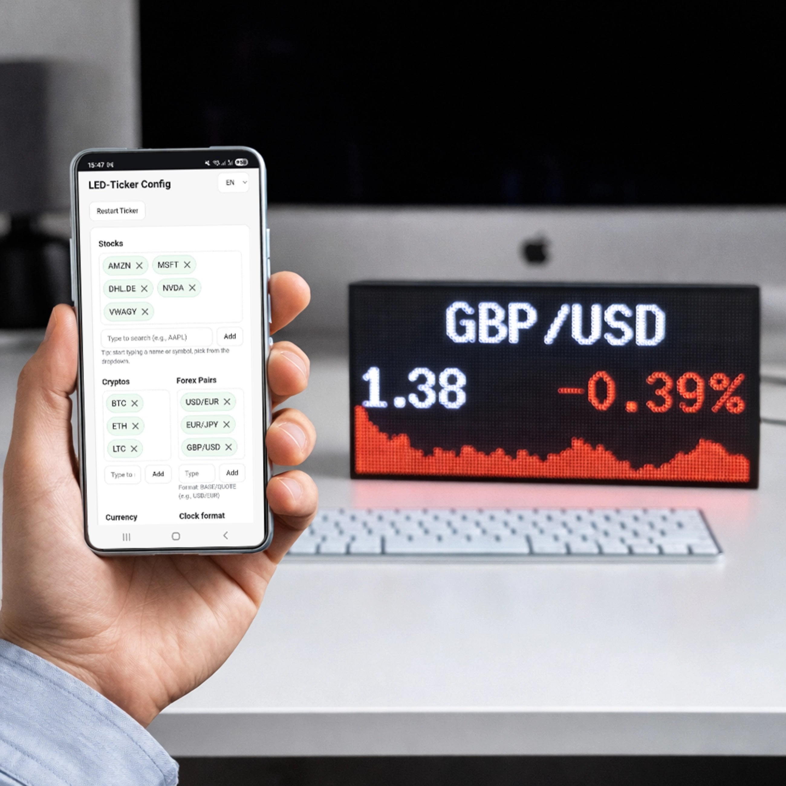 LED Stock Ticker – High-Resolution WLAN-Display für Aktien, Krypto und Forex