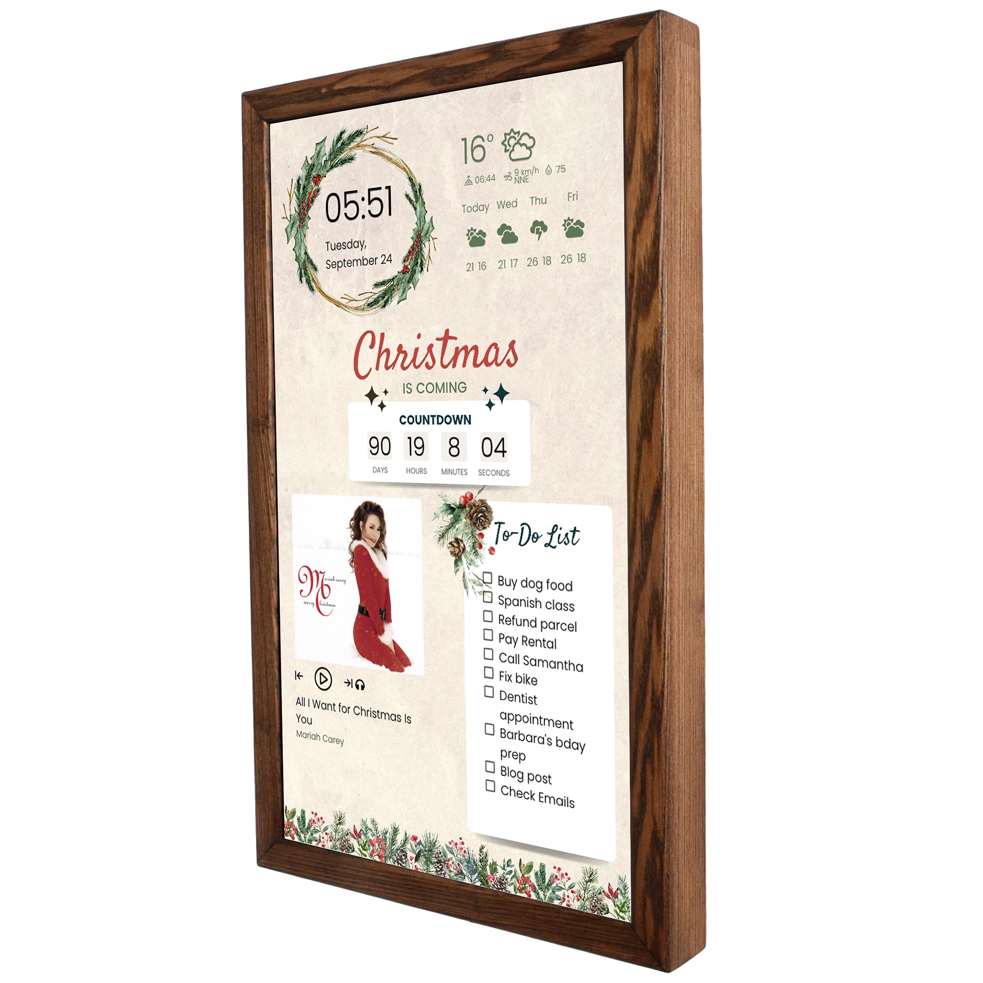 Smarter Wandkalender 32 Zoll im Holzrahmen