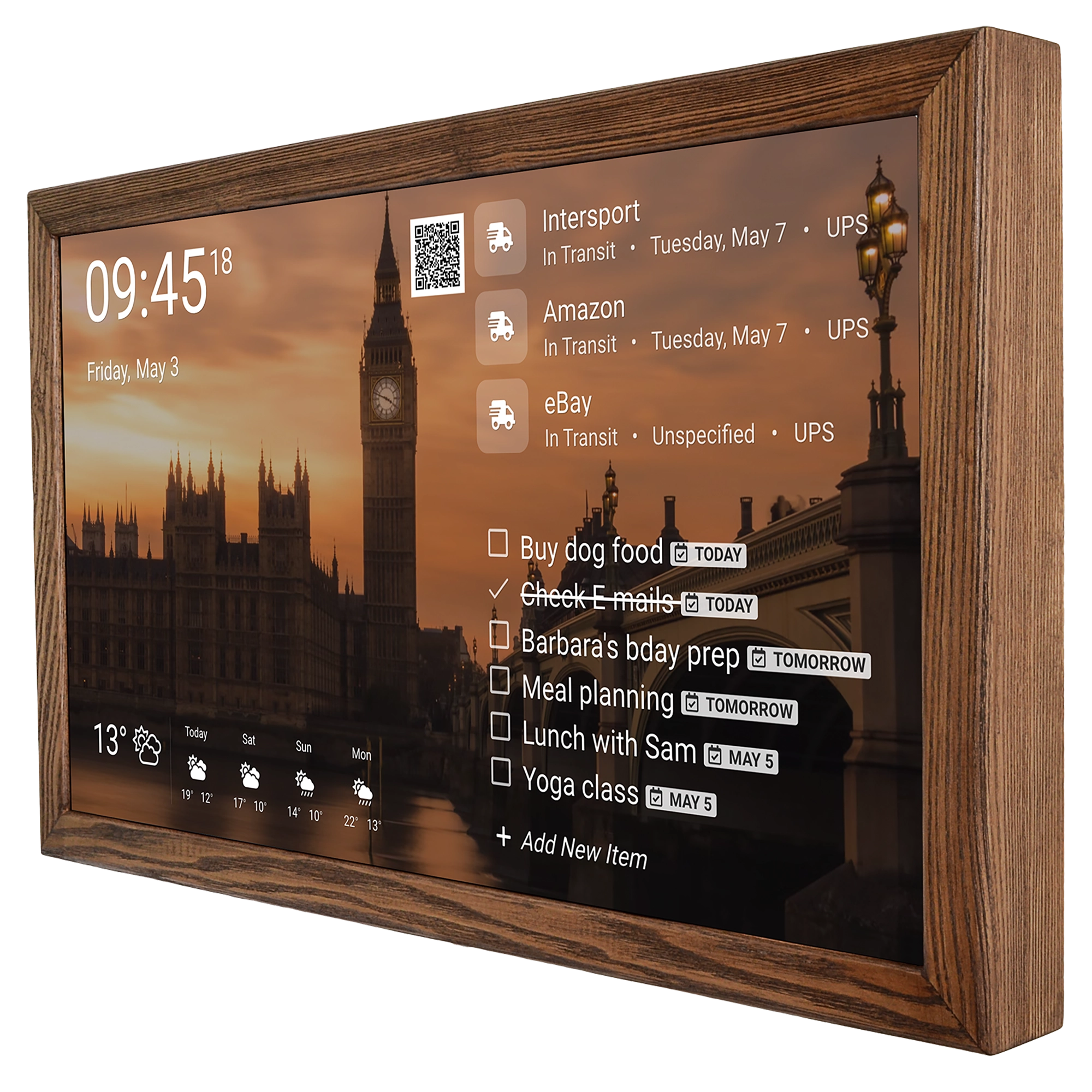 Smarter Wandkalender 32 Zoll im Holzrahmen