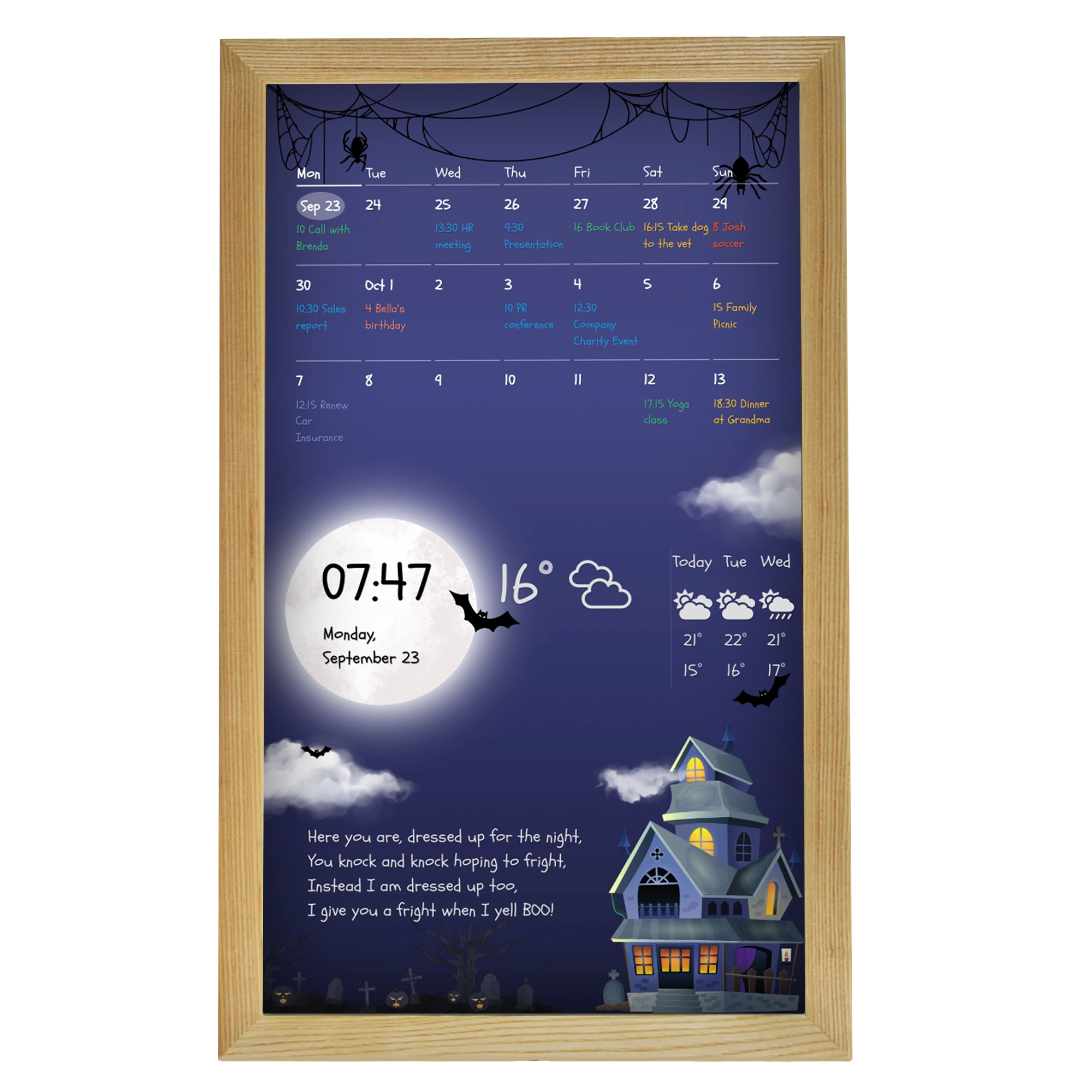 Smarter Wandkalender 32 Zoll im Holzrahmen