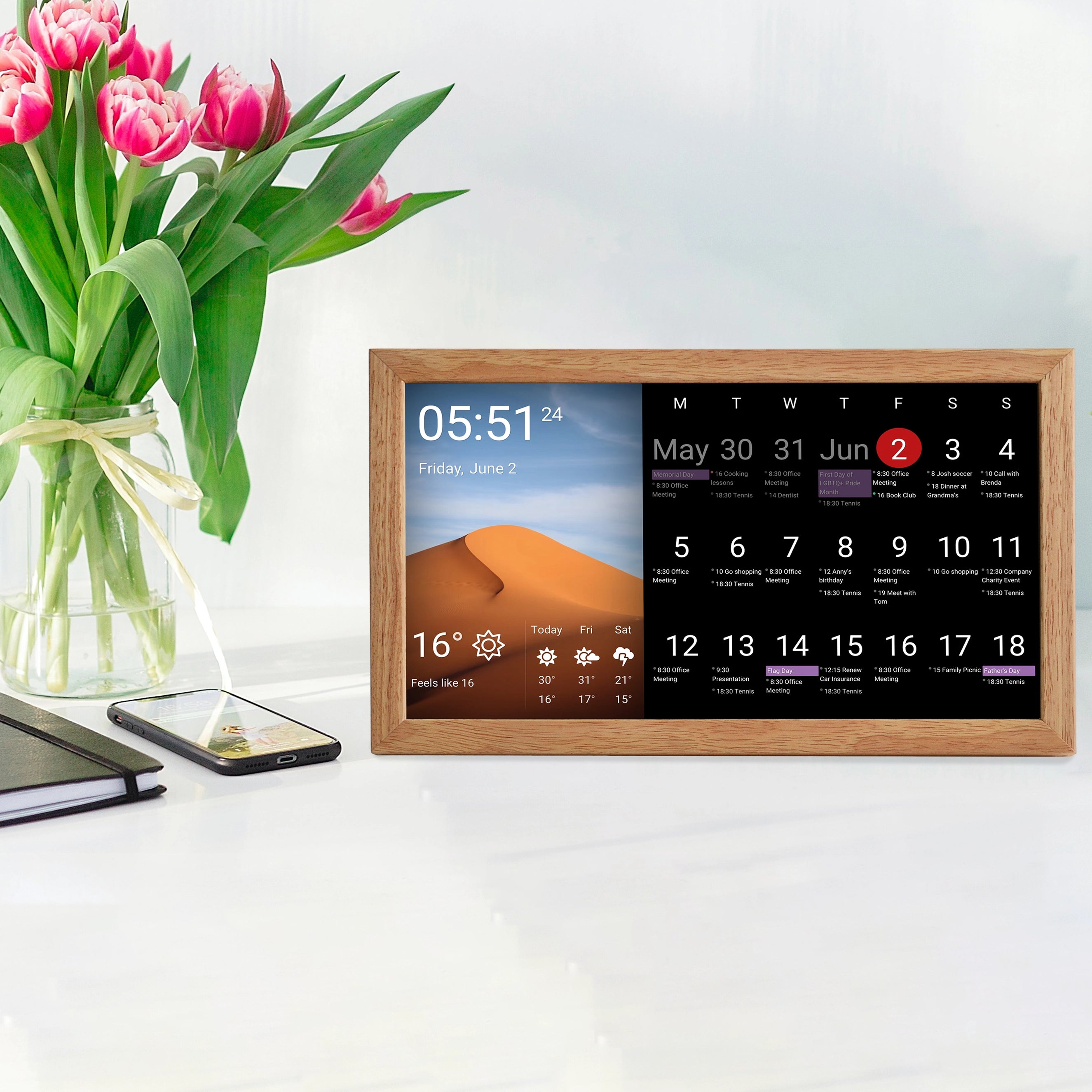 Touchscreen Digital Desk Calendar 15.6 Inch