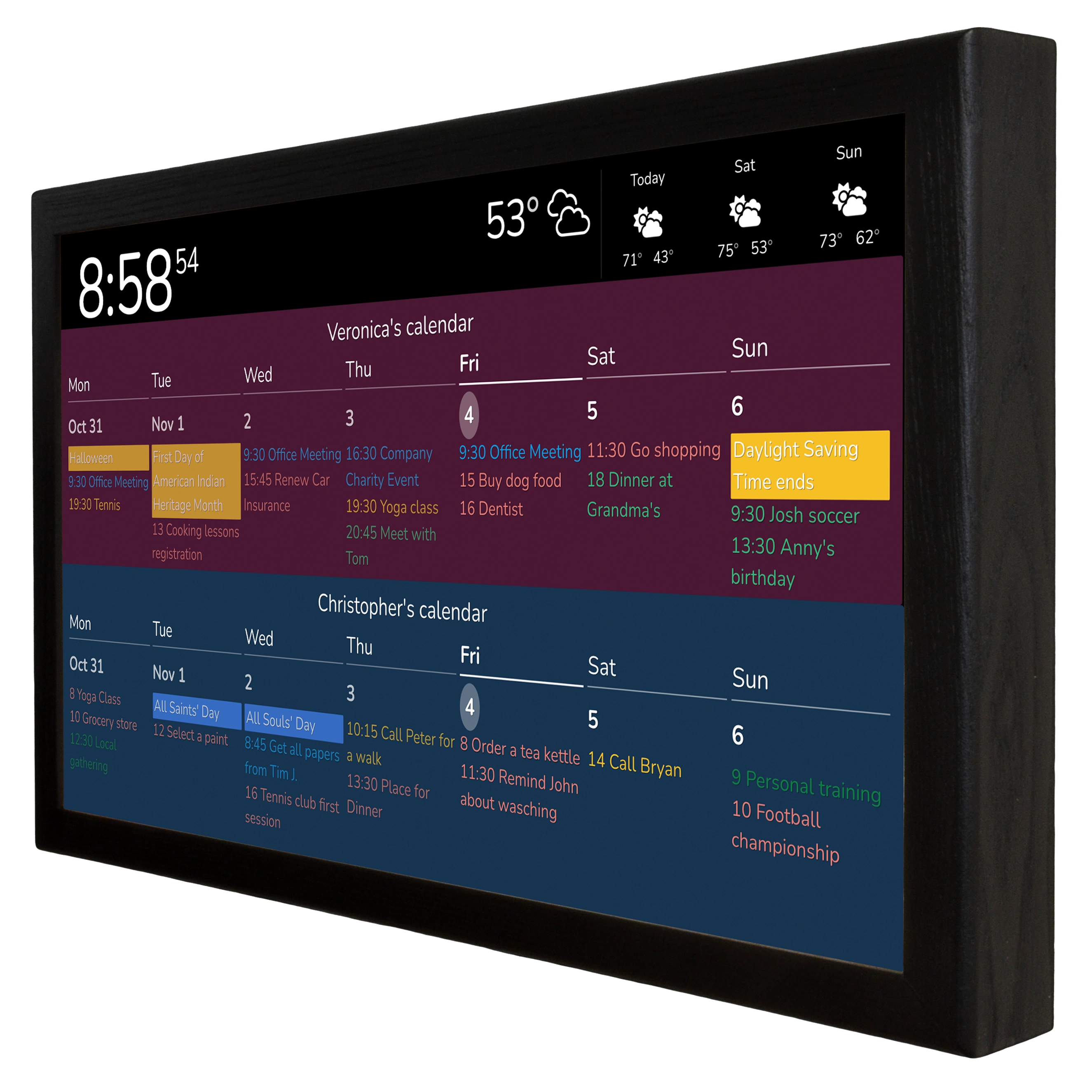 Digital Wall Calendar 24 Inch in Wooden Frame