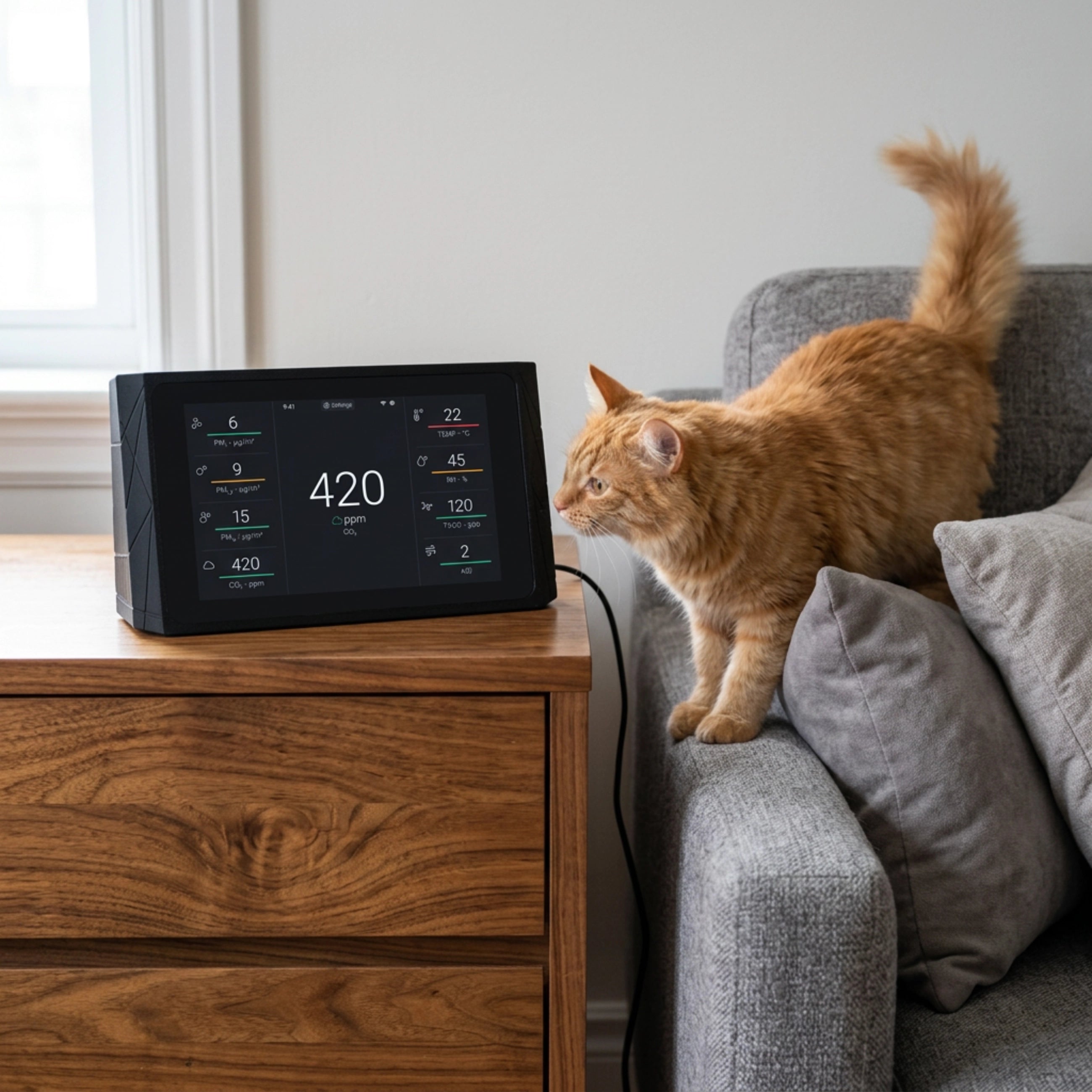 Indoor Air Quality Monitor for CO2, TVOC, Temp, Humidity, PM1, PM2.5, PM10, AQI