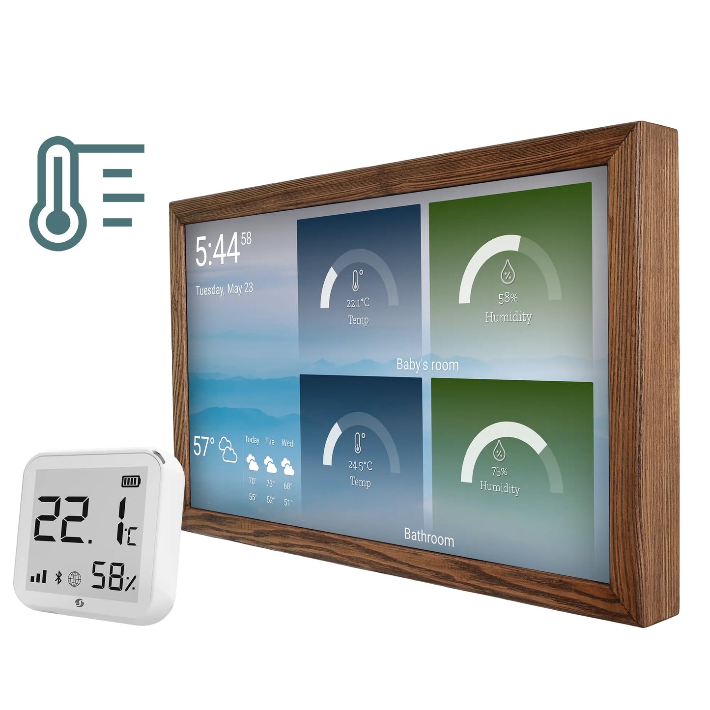 Smart Display 24 Zoll mit Temperatur- und Feuchtigkeitssensor