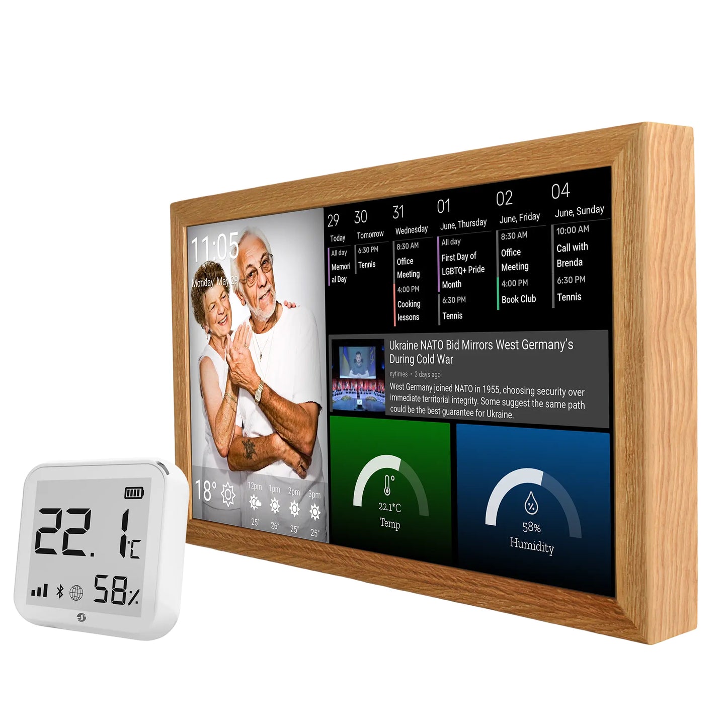 Smart Display 24 Zoll mit Temperatur- und Feuchtigkeitssensor