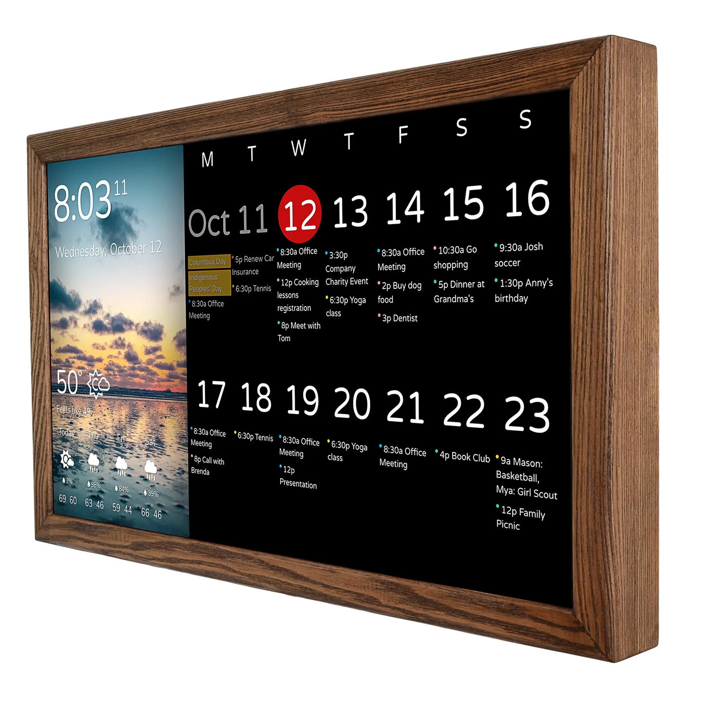 Digitaler Wandkalender 24 Zoll in Holzrahmen