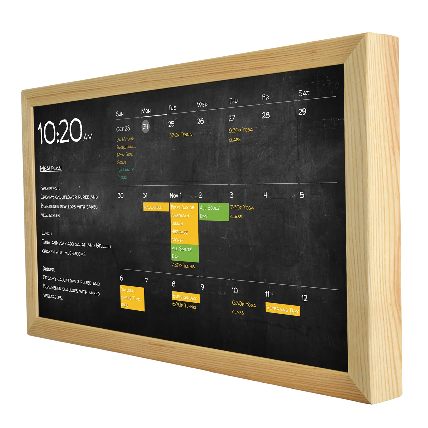Digitale wandkalender 24 inch in houten frame