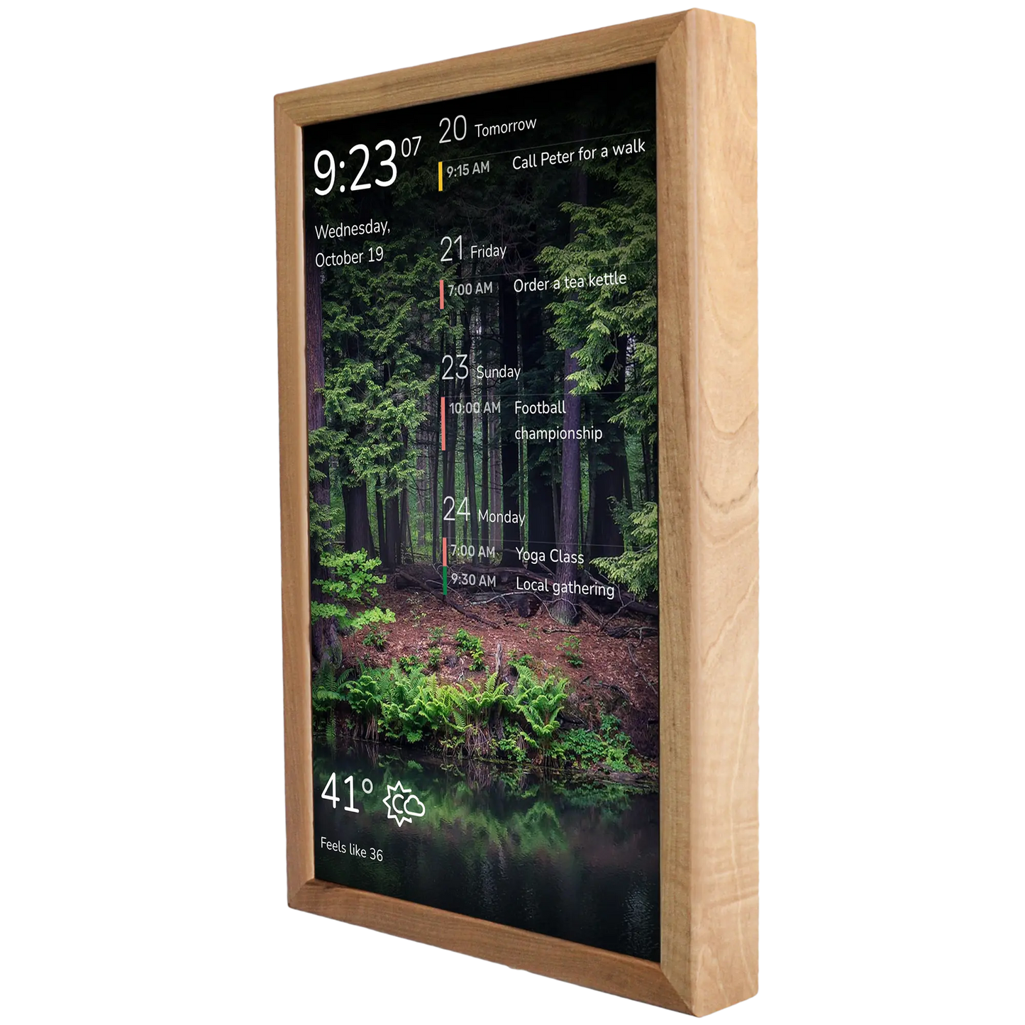 Digitale wandkalender 24 inch in houten frame