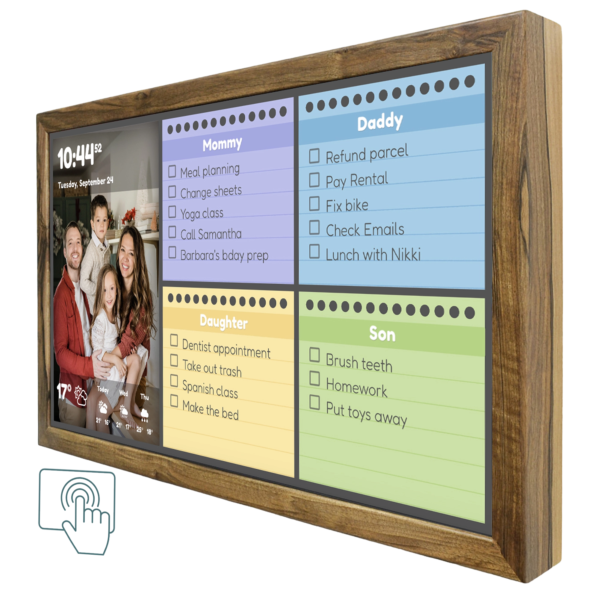 Slimme wandkalender 32 inch in houten frame 